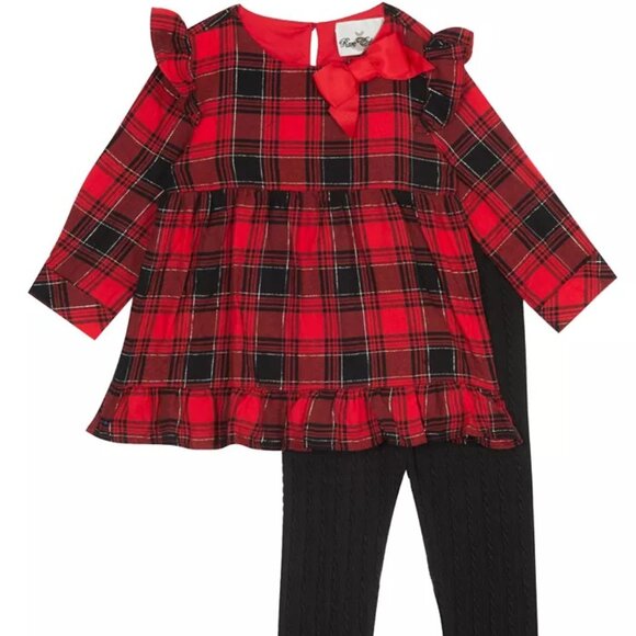 Rare Editions Baby Girls Red Plaid Ruffled Top & Knit Leggings Sz 6-9M Holiday - Picture 1 of 5